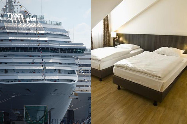 Kreuzfahrtschiff und Hotelzimmer
