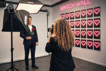 Ein Mann mit einer Rose in der Hand wird fotografiert.