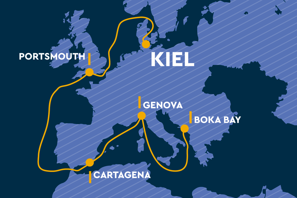 Karte mit der Route des Ocean Race Europe