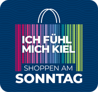 ICH FÜHL MICH KIEL Icon: Bunter Shopping Bag mit der Unterschrift: Shoppen am Sonntag